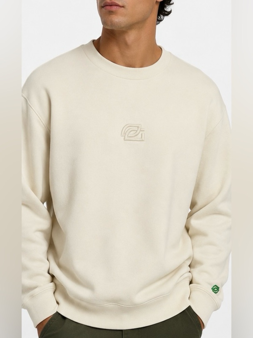 OpTic Gaming Greenwall Cream Embroidered Crewneck Sweatshirt Men’s L